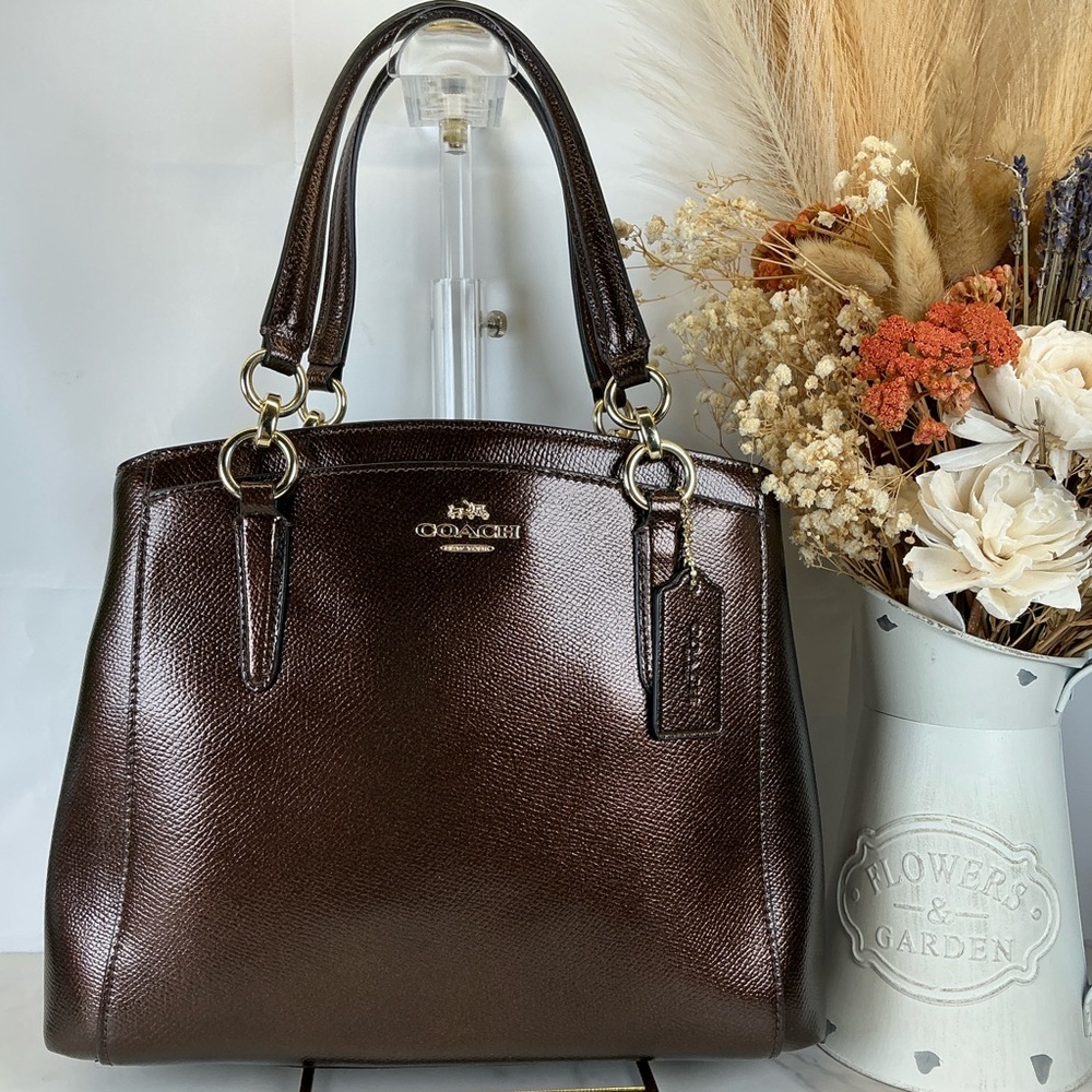 COACH MINETTA F56134 CHOCOLATE BROWN METALLIC SATCHEL HAND BAG‎ CROSSBODY